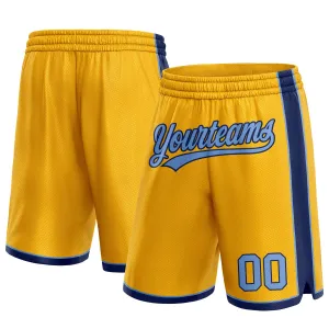 Custom Gold Light Blue-Navy Authentic Basketball Shorts