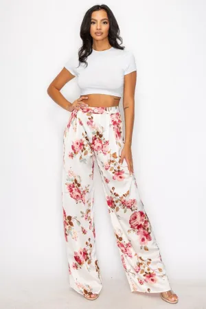 Ivorycombo Satin Floral Print Trousers